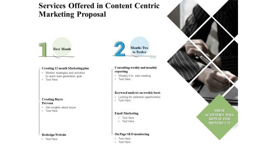 Services Offered In Content Centric Marketing Proposal Ppt PowerPoint Presentation Slides Microsoft