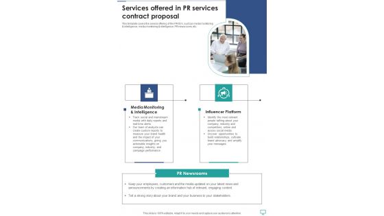 Services Offered In Pr Services Contract Proposal One Pager Sample Example Document