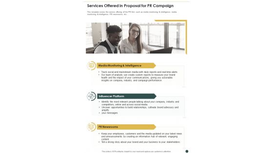 Services Offered In Proposal For PR Campaign One Pager Sample Example Document