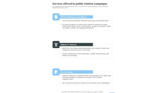 Services Offered In Public Relation Campaigns One Pager Sample Example Document Services Offered In Public Relation Campaigns One Pager Sample Example Document