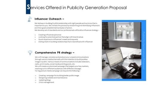 Services Offered In Publicity Generation Proposal Ppt PowerPoint Presentation Ideas Guidelines