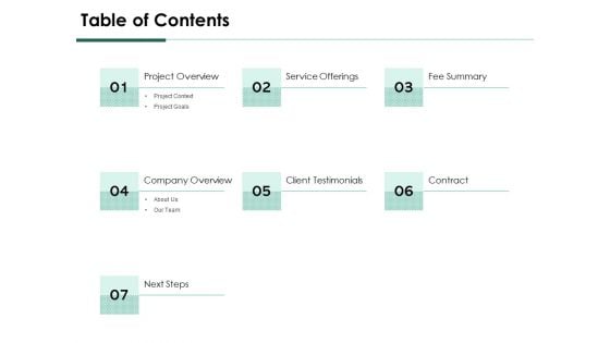 Services Proposal By Financial Representative Table Of Contents Clipart PDF