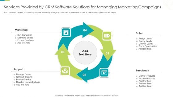 Services Provided By CRM Software Solutions For Managing Marketing Campaigns Ppt PowerPoint Presentation Outline Smartart PDF