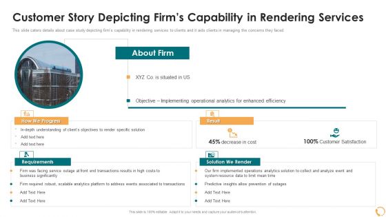 services sales capital investment pitch deck customer story depicting firms capability in rendering services download pdf