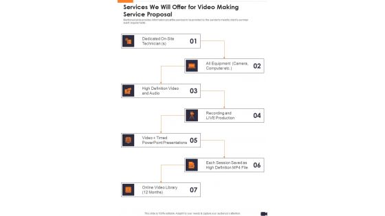 Services We Will Offer For Video Making Service Proposal One Pager Sample Example Document Services We Will Offer For Video Making Service Proposal One Pager Sample Example Document