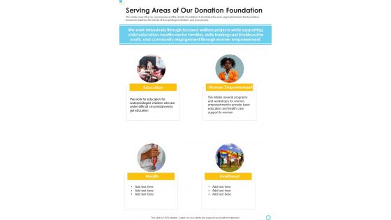 Serving Areas Of Our Donation Foundation One Pager Documents