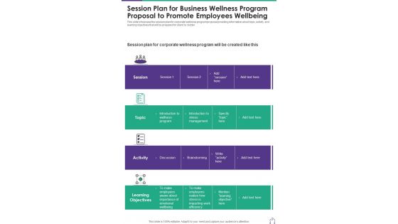Session Plan Business Wellness Program Proposal Promote One Pager Sample Example Document Session Plan Business Wellness Program Proposal Promote One Pager Sample Example Document