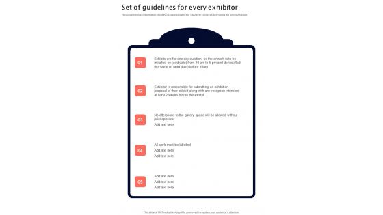 Set Of Guidelines For Every Exhibitor One Pager Sample Example Document Set Of Guidelines For Every Exhibitor One Pager Sample Example Document