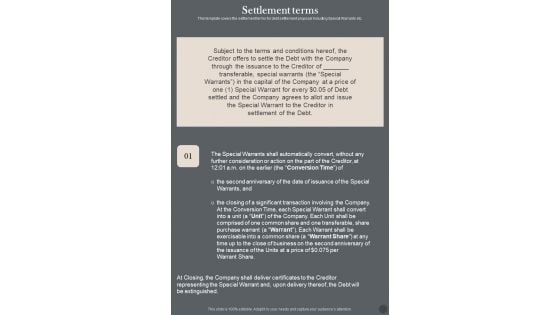 Settlement Terms Loan Settlement Agreement One Pager Sample Example Document Settlement Terms Loan Settlement Agreement One Pager Sample Example Document