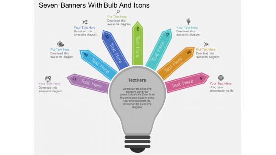 Seven Banners With Bulb And Icons Powerpoint Template