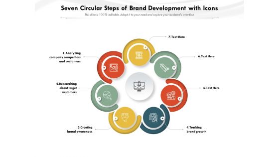 Seven Circular Steps Of Brand Development With Icons Ppt PowerPoint Presentation Gallery Slides PDF