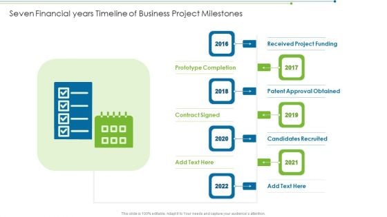 Seven Financial Years Timeline Of Business Project Milestones Brochure PDF