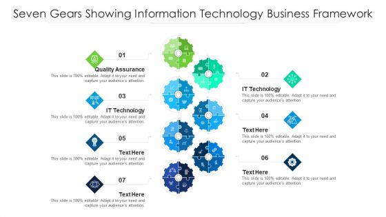 Seven Gears Showing Information Technology Business Framework Ppt PowerPoint Presentation Gallery Format PDF