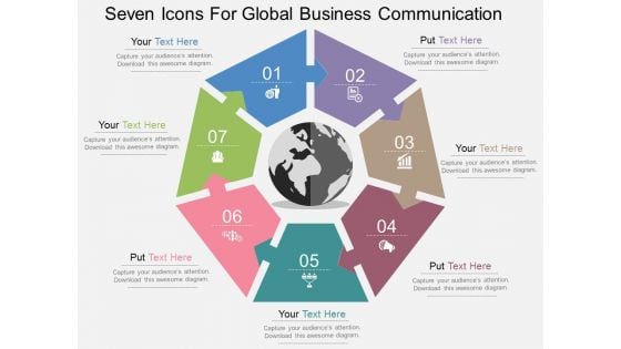 Seven Icons For Global Business Communication Powerpoint Templates