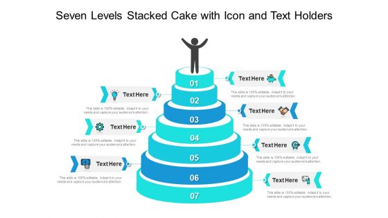 Seven Levels Stacked Cake With Icon And Text Holders Ppt PowerPoint Presentation Gallery Example File PDF
