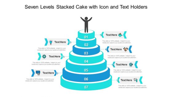 Seven Levels Stacked Cake With Icon And Text Holders Ppt PowerPoint Presentation Gallery Example File PDF