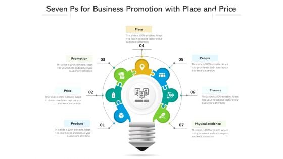 Seven Ps For Business Promotion With Place And Price Ppt PowerPoint Presentation File Show PDF