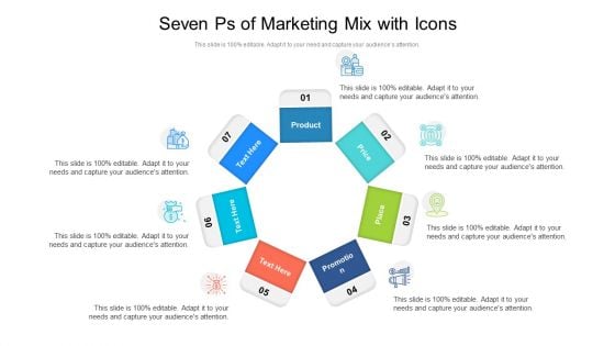 Seven Ps Of Marketing Mix With Icons Ppt PowerPoint Presentation Gallery Skills PDF