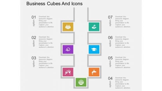Seven Staged Business Cubes And Icons Powerpoint Template