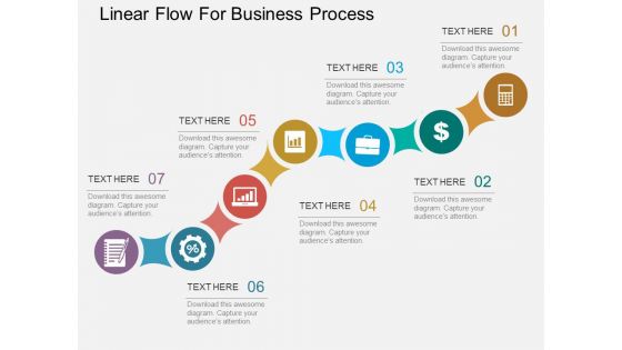 Seven Staged Linear Flow For Business Process Powerpoint Template