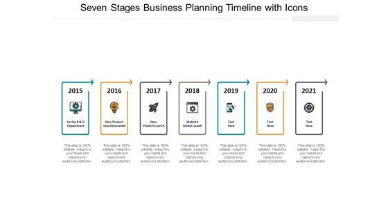 Seven Stages Business Planning Timeline With Icons Ppt Powerpoint Presentation Gallery Template