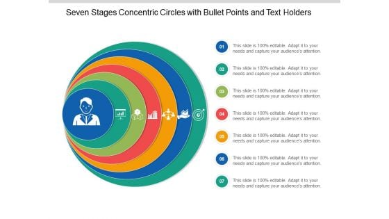 Seven Stages Concentric Circles With Bullet Points And Text Holders Ppt Powerpoint Presentation Layouts Background Designs