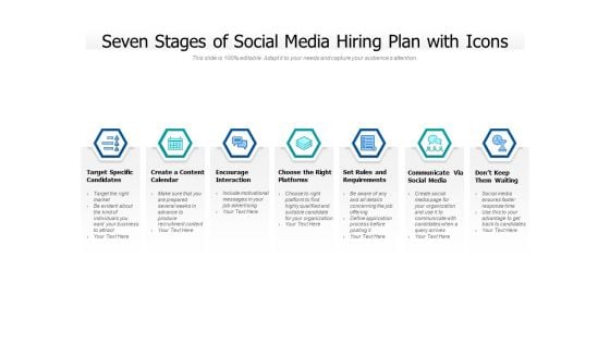 Seven Stages Of Social Media Hiring Plan With Icons Ppt PowerPoint Presentation Gallery Influencers