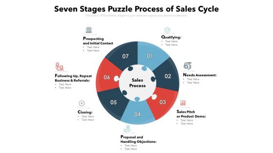 Seven Stages Puzzle Process Of Sales Cycle Ppt PowerPoint Presentation Icon Infographics PDF