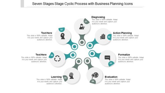 Seven Stages Stage Cyclic Process With Business Planning Icons Ppt Powerpoint Presentation Infographics Microsoft