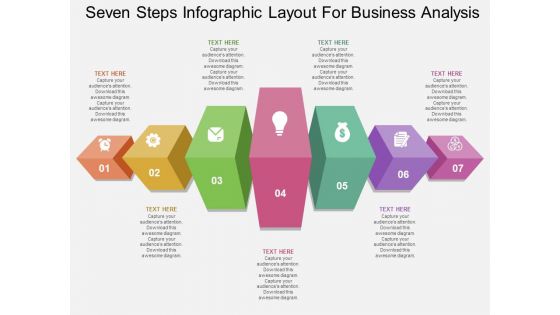 Seven Steps Infographic Layout For Business Analysis Powerpoint Template