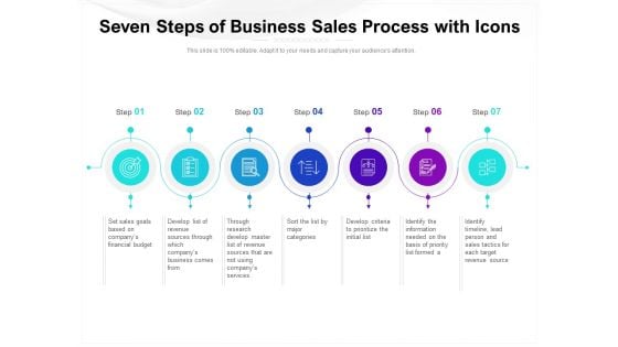 Seven Steps Of Business Sales Process With Icons Ppt PowerPoint Presentation Gallery Rules PDF