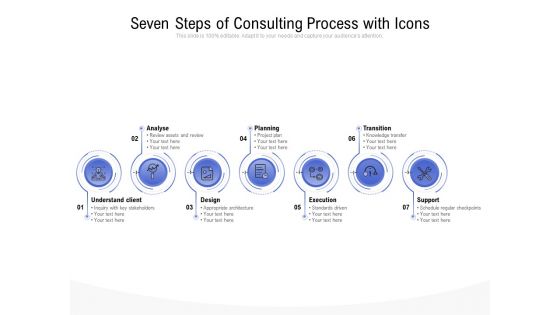 Seven Steps Of Consulting Process With Icons Ppt PowerPoint Presentation Show Background Designs