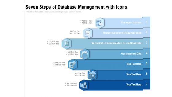 Seven Steps Of Database Management With Icons Ppt PowerPoint Presentation Icon Brochure