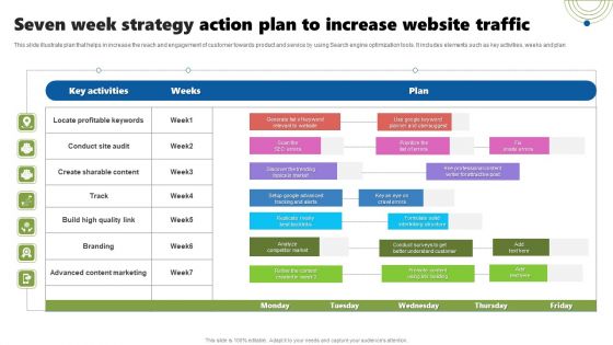 Seven Week Strategy Action Plan To Increase Website Traffic Sample PDF