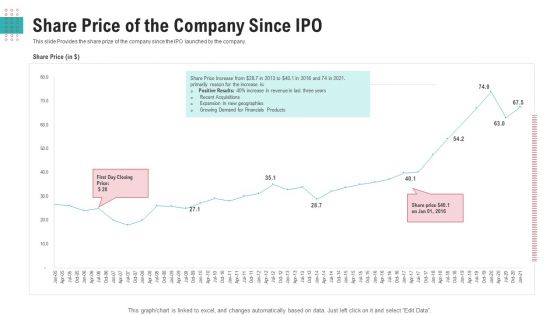 Share Price Of The Company Since IPO Ppt Icon Files PDF