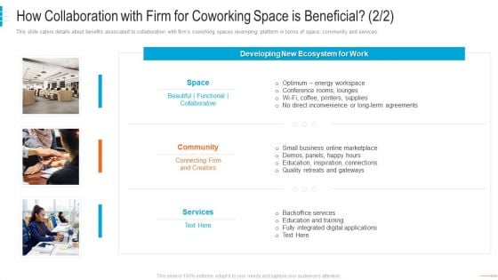 Shared Workspace Capital Funding How Collaboration With Firm For Coworking Beneficial Graphics PDF