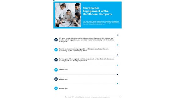 Shareholder Engagement Of The Healthcare Company One Pager Documents