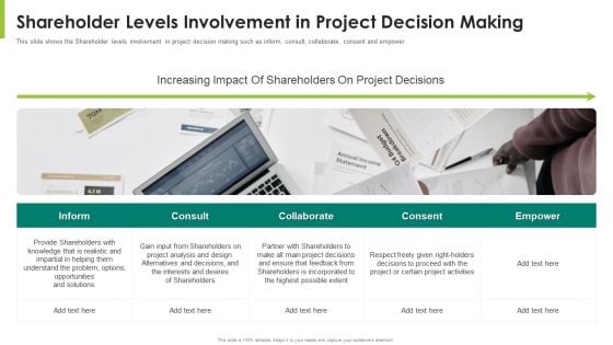 Shareholder Levels Involvement In Project Decision Making Ppt Inspiration Information PDF