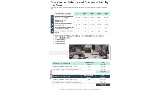 Shareholder Returns And Dividends Paid By The Firm One Pager Documents