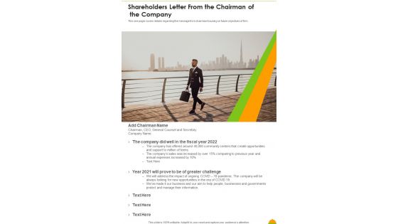 Shareholders Letter From The Chairman Of The Company Template 108 One Pager Documents
