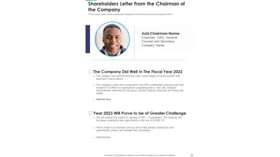 Shareholders Letter From The Chairman Of The Company Template 202 One Pager Documents Shareholders Letter From The Chairman Of The Company Template 202 One Pager Documents