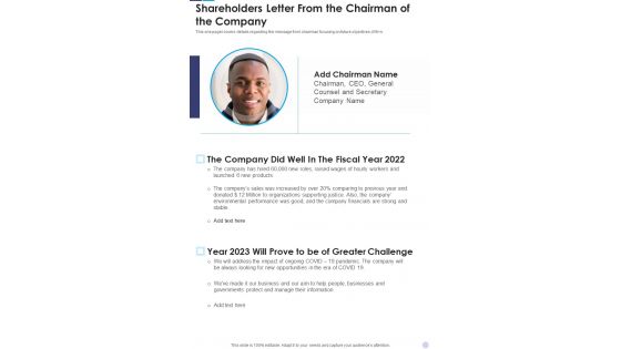 Shareholders Letter From The Chairman Of The Company Template 202 One Pager Documents