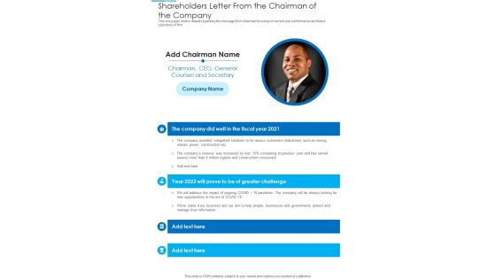 Shareholders Letter From The Chairman Of The Company Template 315 One Pager Documents Shareholders Letter From The Chairman Of The Company Template 315 One Pager Documents
