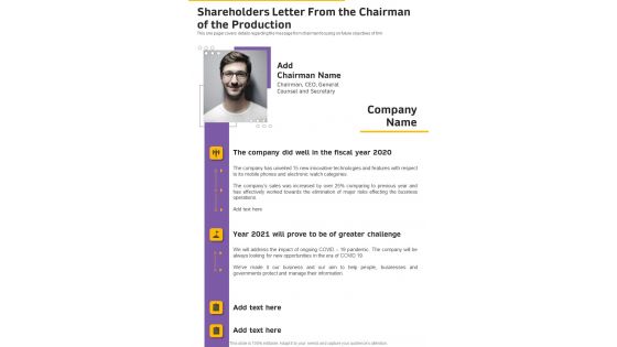 Shareholders Letter From The Chairman Of The Production One Pager Documents