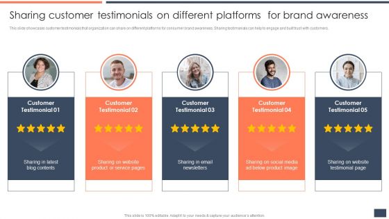 Sharing Customer Testimonials On Different Platforms For Brand Awareness Mockup PDF