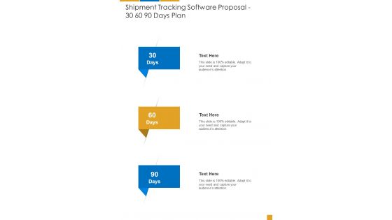 Shipment Tracking Software Proposal 30 60 90 Days Plan One Pager Sample Example Document Shipment Tracking Software Proposal 30 60 90 Days Plan One Pager Sample Example Document