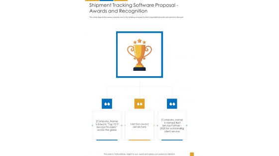 Shipment Tracking Software Proposal Awards And Recognition One Pager Sample Example Document
