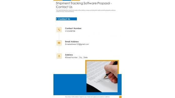 Shipment Tracking Software Proposal Contact Us One Pager Sample Example Document