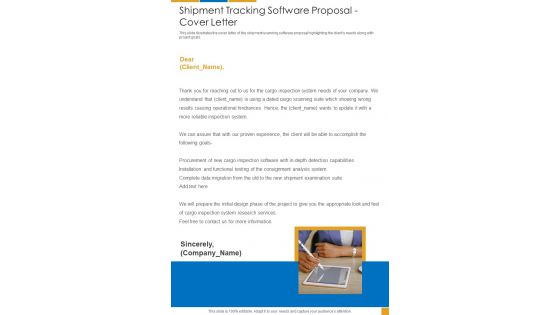 Shipment Tracking Software Proposal Cover Letter One Pager Sample Example Document