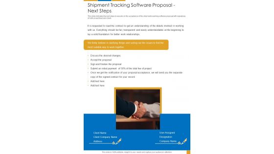 Shipment Tracking Software Proposal Next Steps One Pager Sample Example Document